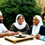 Home 12 Interreligious Dialogue**
* A diverse group of people, dressed in modest clothing representative of different faiths (Islamic, Coptic Christian, etc.), sitting around a table outdoors in a garden setting. They are smiling and engaged in conversation. The scene should convey respect and understanding. In the background, there's a hint of traditional Egyptian architecture.
* Keywords: interfaith dialogue, religious tolerance, community, understanding, diverse cultures, fully clothed, appropriate attire, professional, safe for work, perfect anatomy, natural proportions, professional photography, high quality.
**