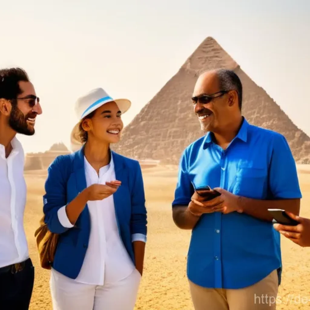 이집트 경제 구조와 산업 분석 - **Prompt: Giza Pyramids and Modern Tourism**
"A vibrant, wide-angle shot capturing the majestic ...