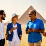 Home 10 이집트 경제 구조와 산업 분석 - **Prompt: Giza Pyramids and Modern Tourism**
"A vibrant, wide-angle shot capturing the majestic ...