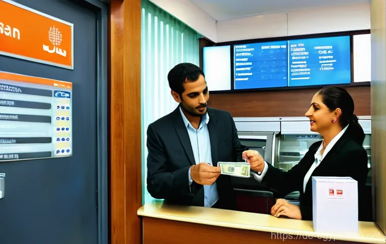 이집트 공항에서 환전하는 방법 - **"An adult person, fully clothed in everyday attire, carefully uses an ATM belonging to a prominent...