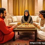 Home 13 이집트의 결혼 문화와 결혼 절차 - **Prompt for "The Netw" (Formal Engagement Visit and Gift Exchange):**
"A vibrant, richly detail...