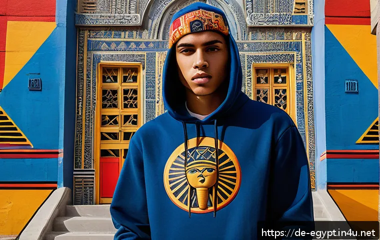 이집트의 패션 트렌드와 전통복식 비교 - A contemporary streetwear fashion scene featuring diverse young adults wearing stylish hoodies and c...