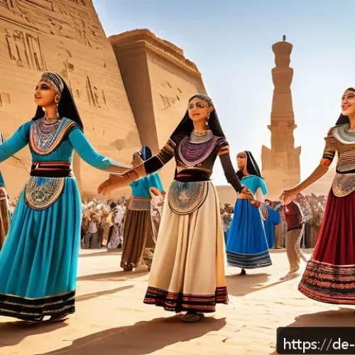 Home 31 이집트의 전통 무용과 현대 무용 비교 - A vibrant scene of traditional Egyptian folk dancers performing outdoors during a community festival...