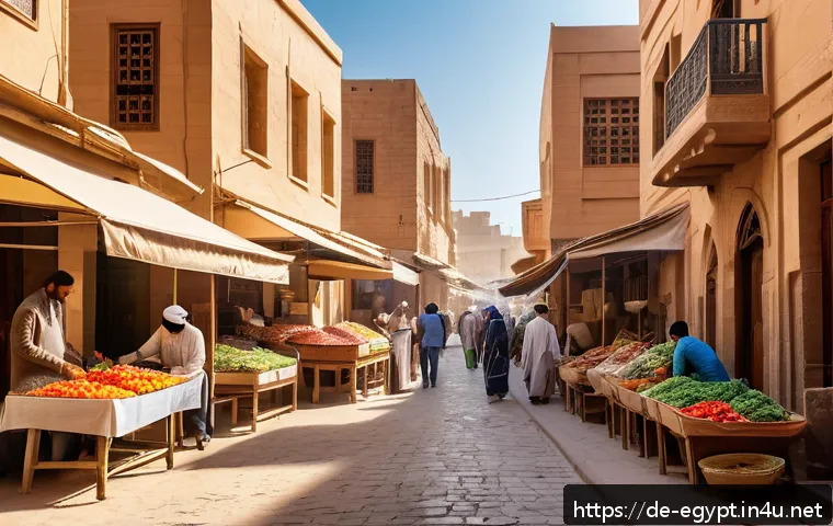 이집트에서 물가가 싼 지역 - A charming small Egyptian town street scene during golden hour, with traditional low-rise buildings ...