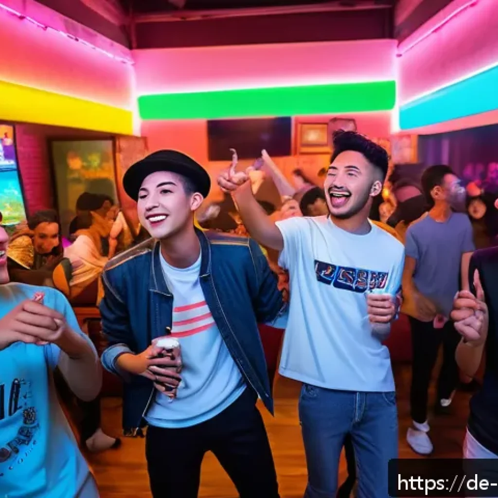 이집트에서 인기 있는 한국 문화 - A vibrant scene of Egyptian youth gathered in a lively Cairo café, enthusiastically watching and dan...