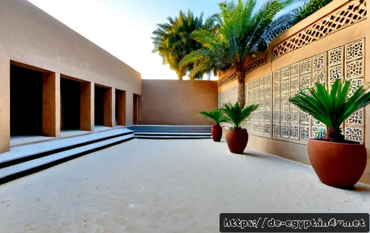 이집트 전통 가옥과 현대 건축 비교 - Photorealistic architectural comparison scene in Cairo, Egypt: a traditional mud-brick courtyard hou...